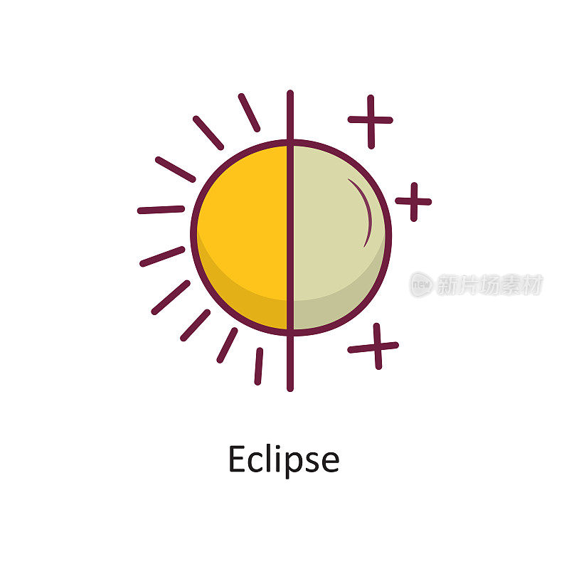 Eclipse矢量填充轮廓图标设计插图。白色背景上的空间符号EPS 10文件